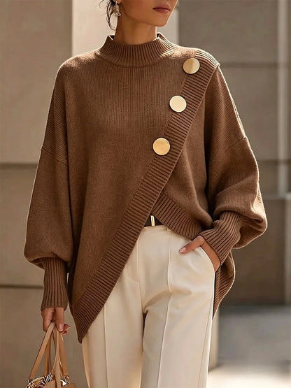 Women's Soft Knit Oversized Mock Neck Hem