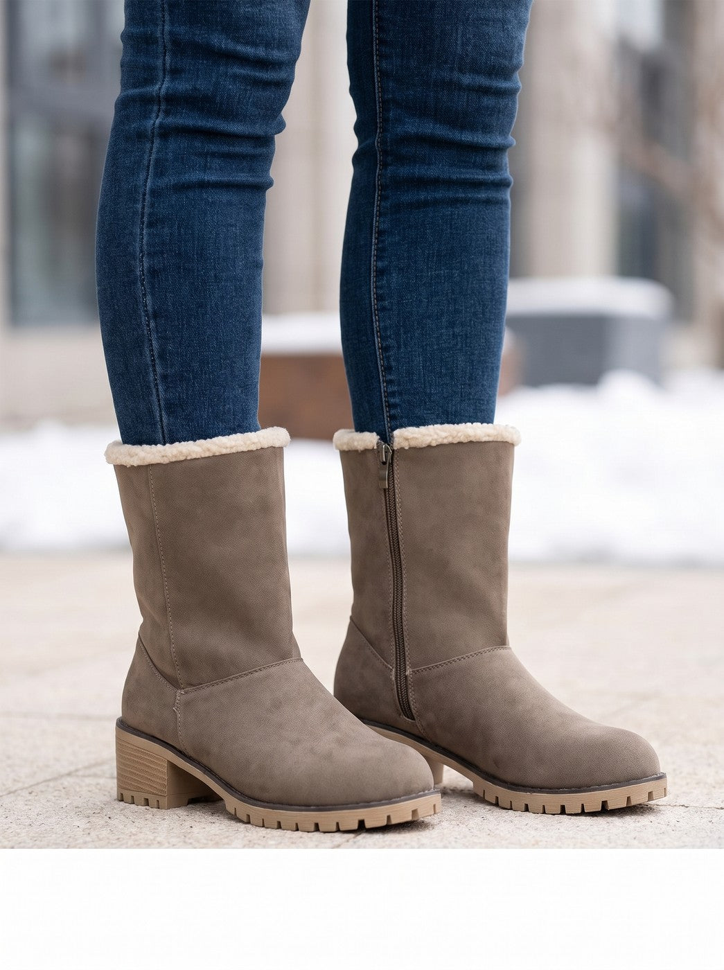 Women's Sherpa Collar Warm Block Heel Boots