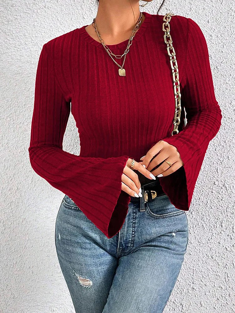 Women's Ribbed Crop Top Bell Sleeve