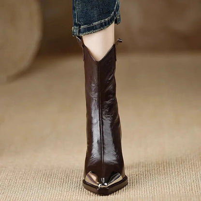 Women's Toe Cap Flared Heel Booties