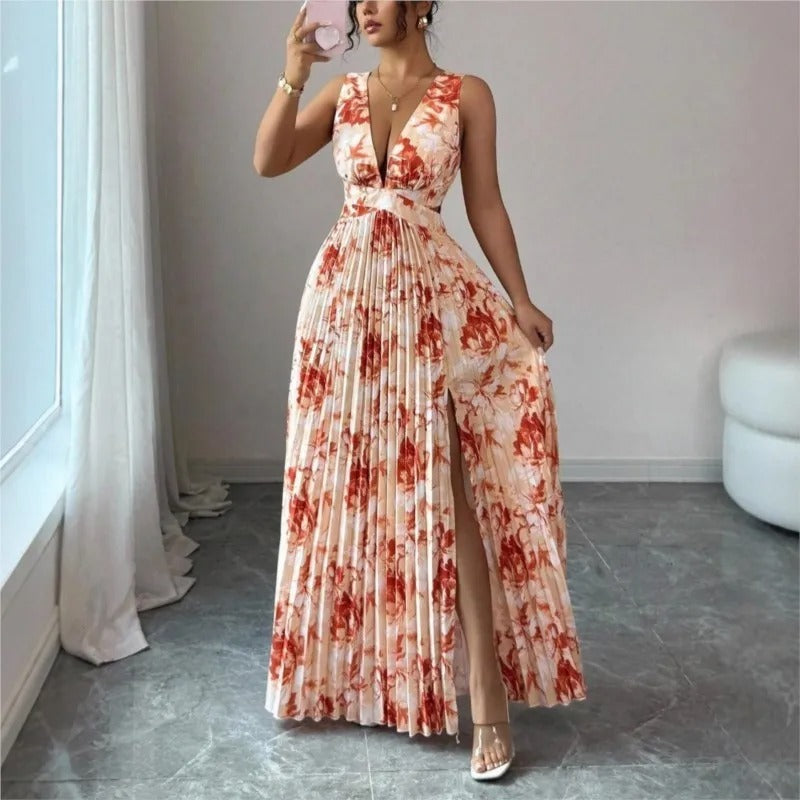 Damen Midikleid mit V-Ausschnitt und Blumenmuster Jully