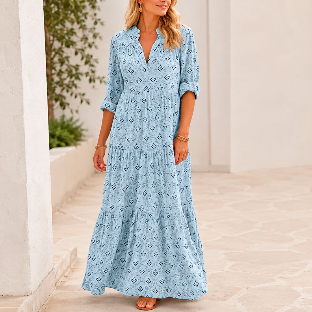 Damen Sommerkleid mit V-Ausschnitt aus leichtem Stoff Jully