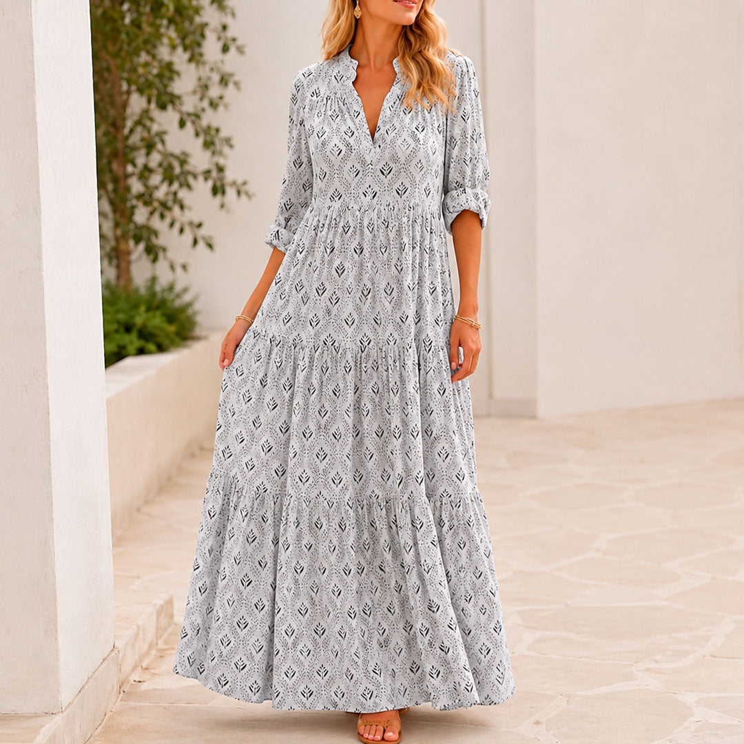 Damen Sommerkleid mit V-Ausschnitt aus leichtem Stoff Jully