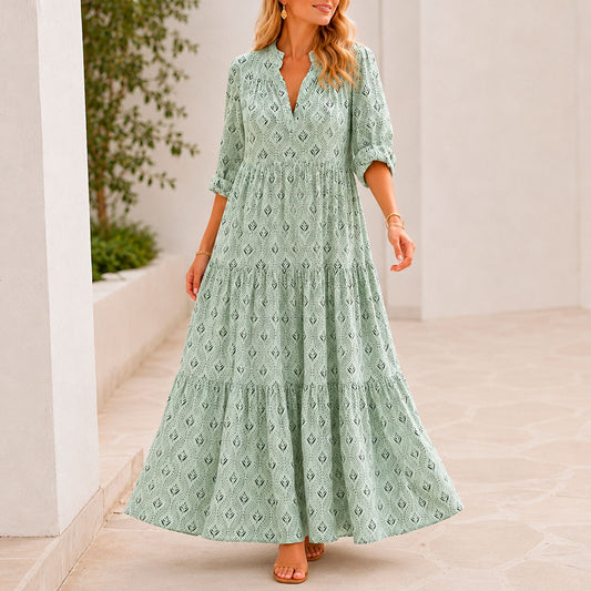 Damen Sommerkleid mit V-Ausschnitt aus leichtem Stoff Jully